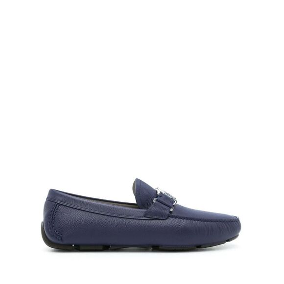 Ferragamo Blue Logo Plaque Loafers